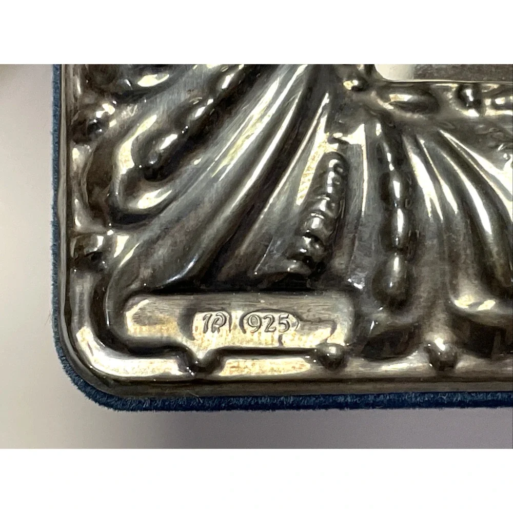 Signed Designer JR 925 Sterling Silver Picture Frame 5 x 6.5 in Blue Velvet